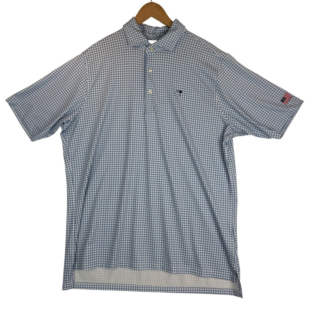 Fairway & Greene Blue Geo Print Golf Polo South Carolina Palmetto Flag USA Sz L